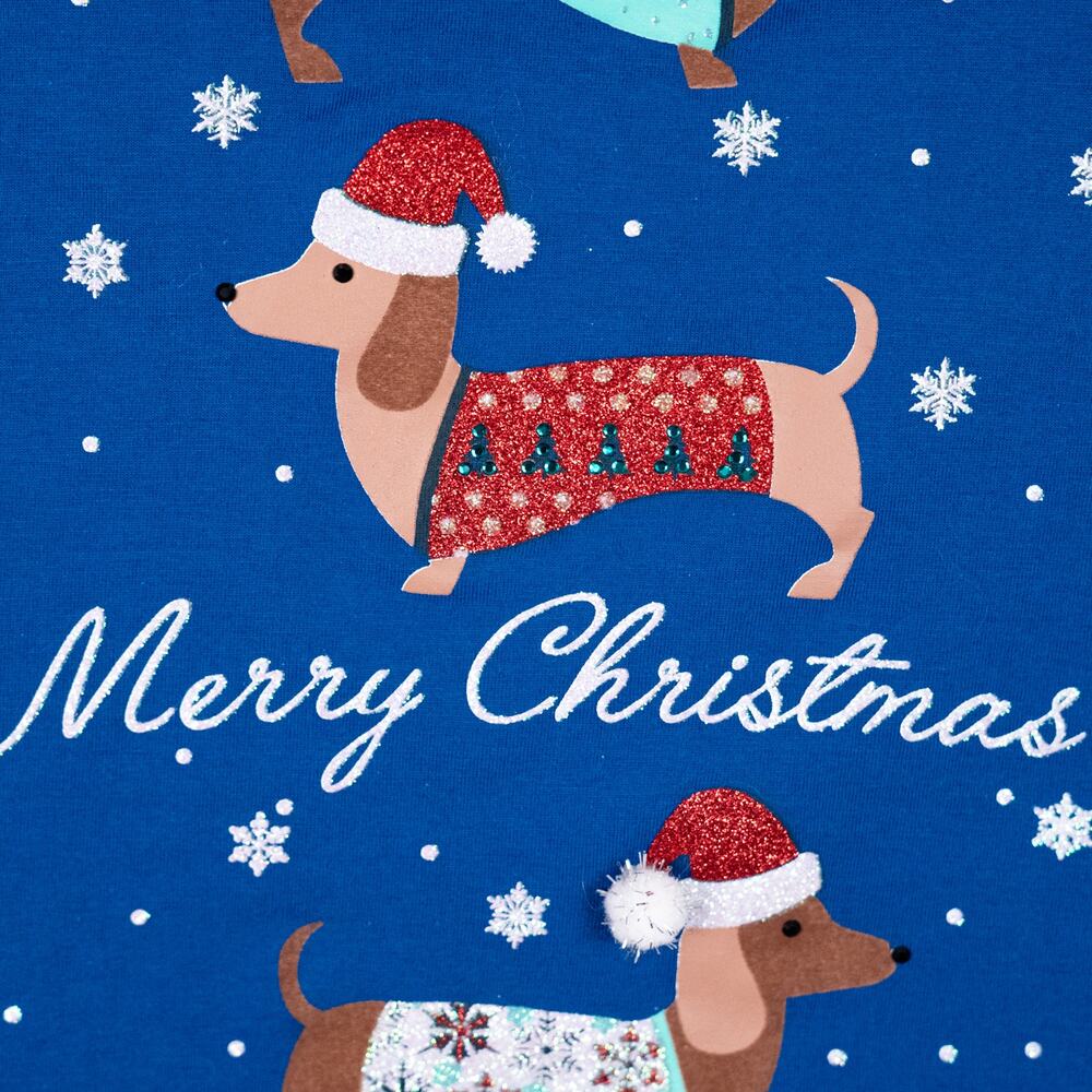 Glittery Dachshund Christmas Holiday Top Colorful PETITE LARGE Winter Dog Doxie - Picture 3 of 7